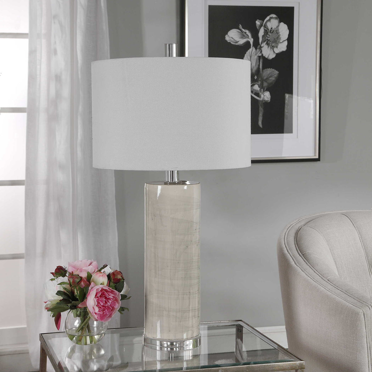 Zesiro Modern Table Lamp - Silver / White by Uttermost - View 3