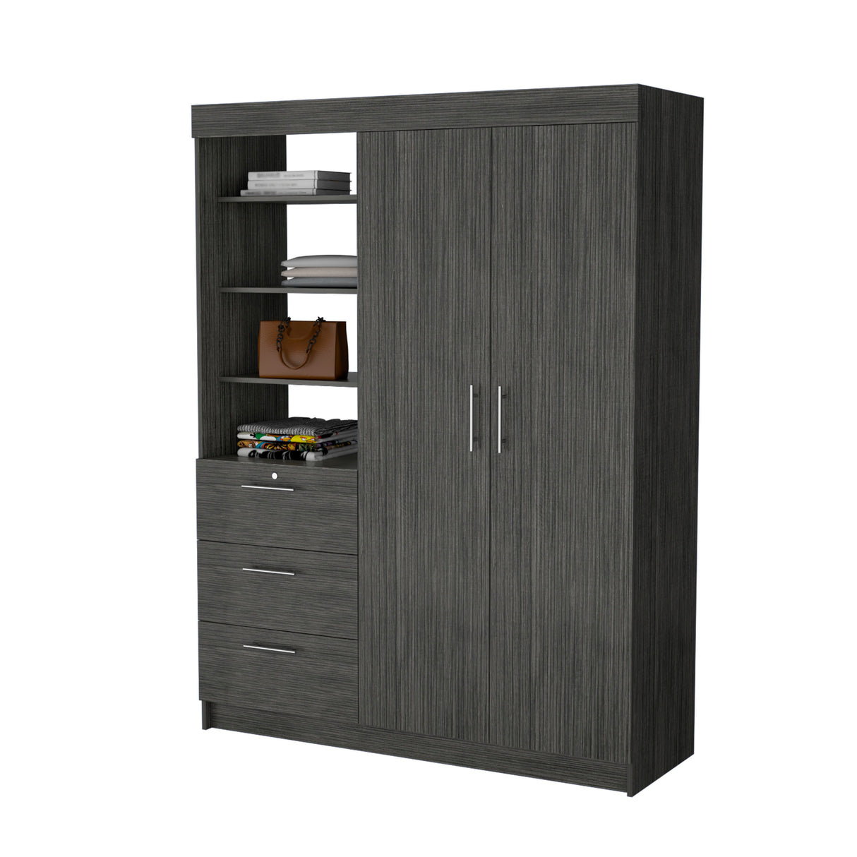 Tempe 3 Drawers Armoire, 3-Tier Shelf, 2-Door - sold by Home Elegance USA