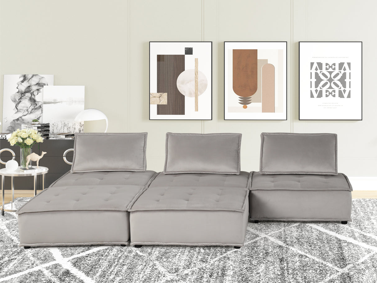 Anna 120' Light Gray Velvet 5 Pc Sectional Sofa Ottoman