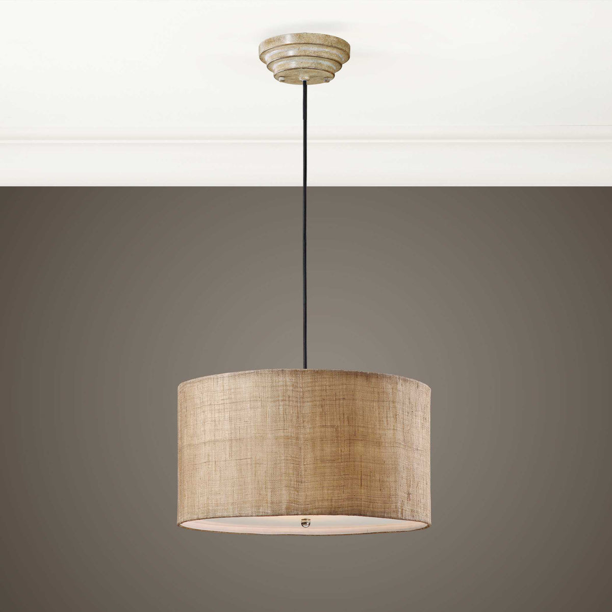 Dafina 3 Light Burlap Drum Pendant - Beige by Uttermost - View 2