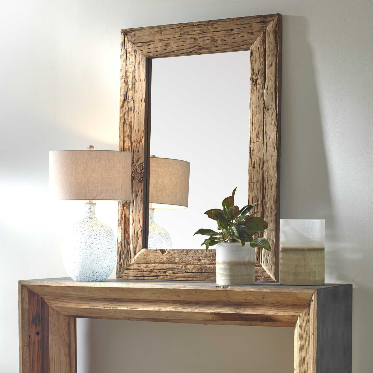 Rennick Large Reclaimed Pine Mirror - Dark Brown by Uttermost - View 3