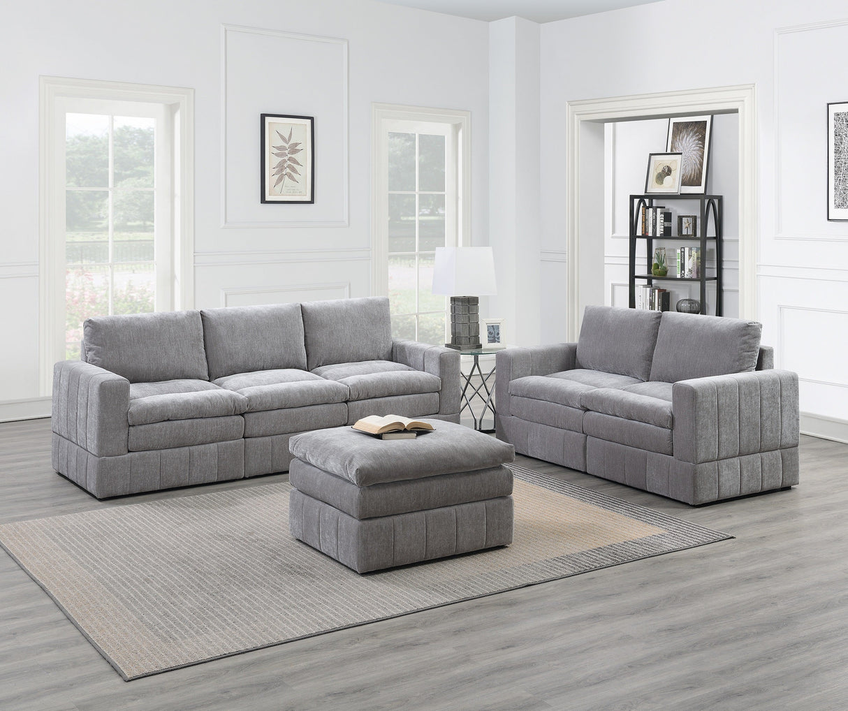 Contemporary Modular 6-Piece Sectional Sofa Set in Graphite Morgan Suede | Ideal for Living Rooms - sold by Home Elegance USA