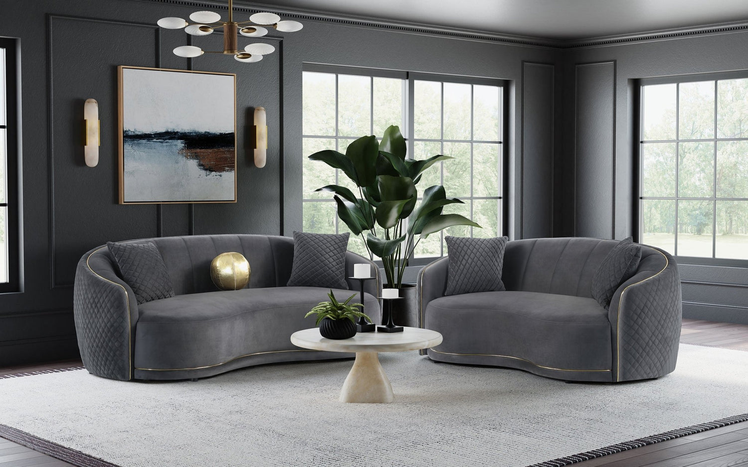 Brookside Velvet Upholstered Curved Loveseat Dark Grey | Coaster | Home Elegance USA