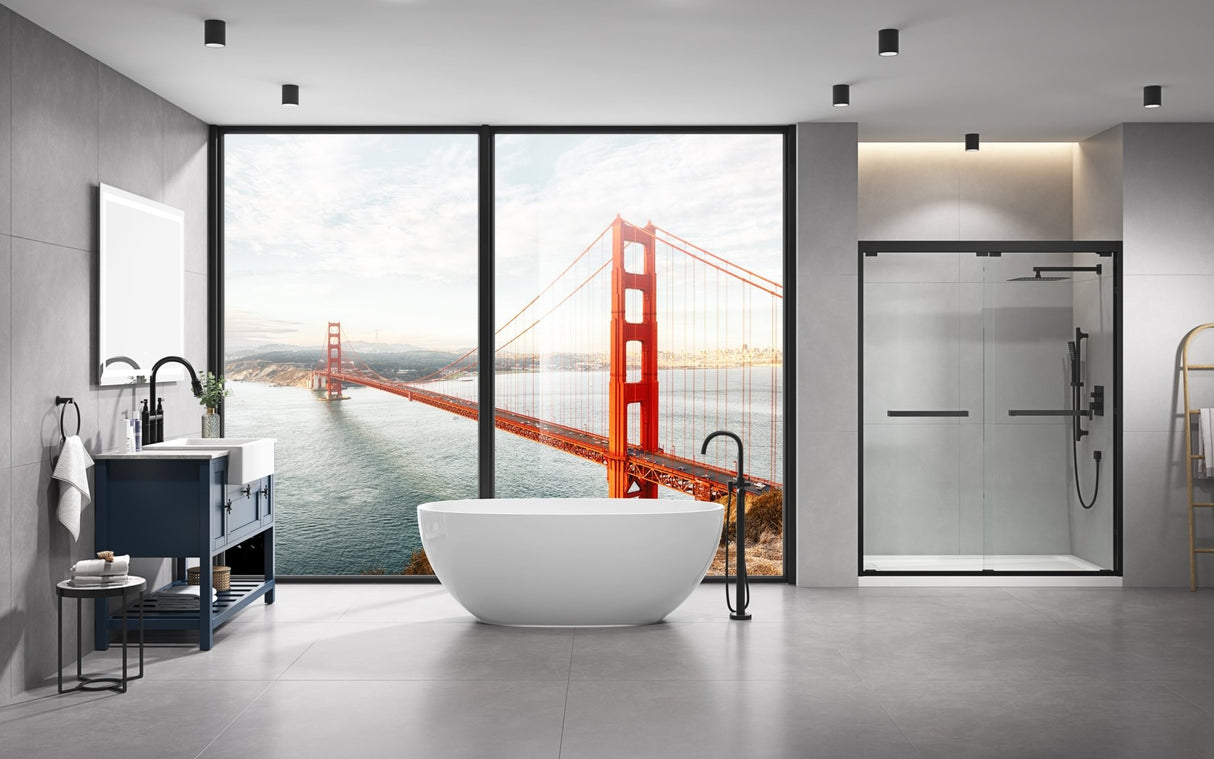 60 in. W x 76 in. HSliding Framed Shower Door in Black Finish with Clear Glass | Home Elegance USA