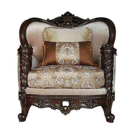Devayne Chair W/2 Pillows(Same Lv01584) 50687 Pattern Fabric & Dark Walnut Finish | Acme | Home Elegance USA