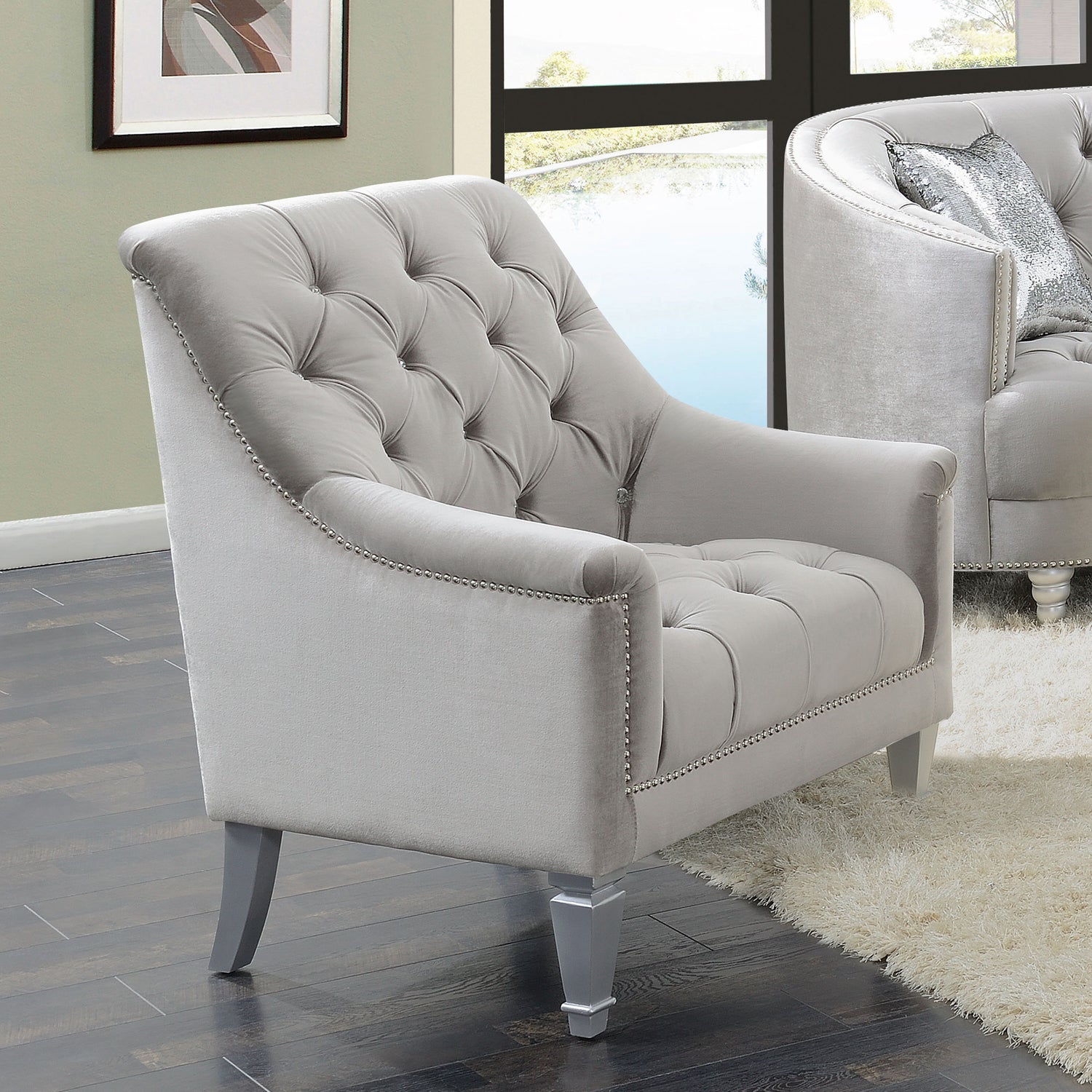 Chair - Avonlea Sloped Arm Tufted Chair Grey
