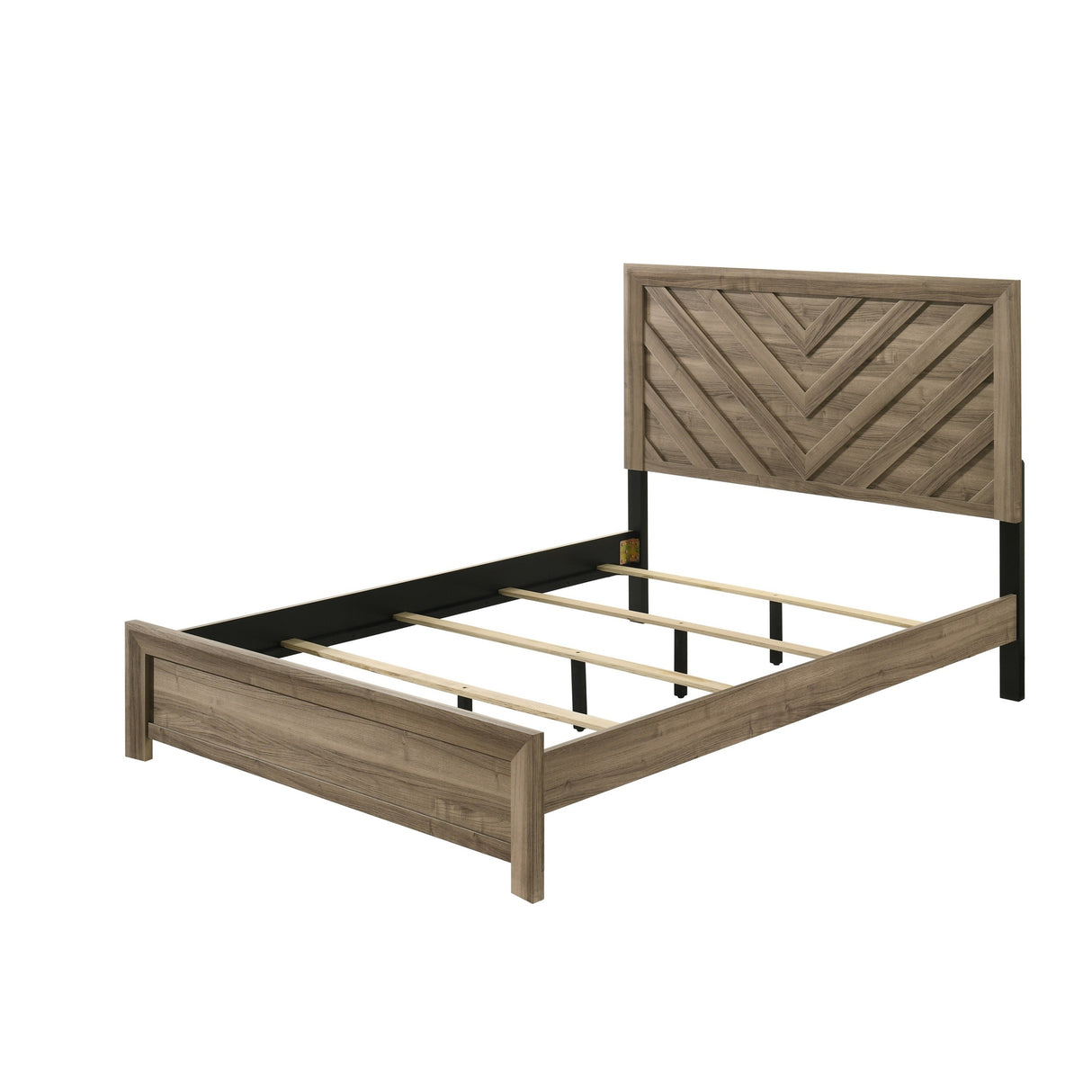1pc Youth Bed with Chevron-patterned Headboard in Light Brown Warm Wood Finish, Twin Size Wooden Bedroom Furniture