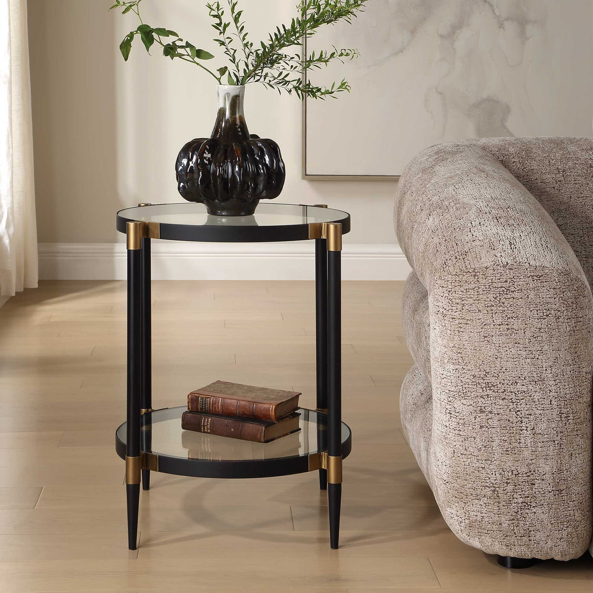 Chadid Round Glass Side Table - Black by Uttermost - View 2
