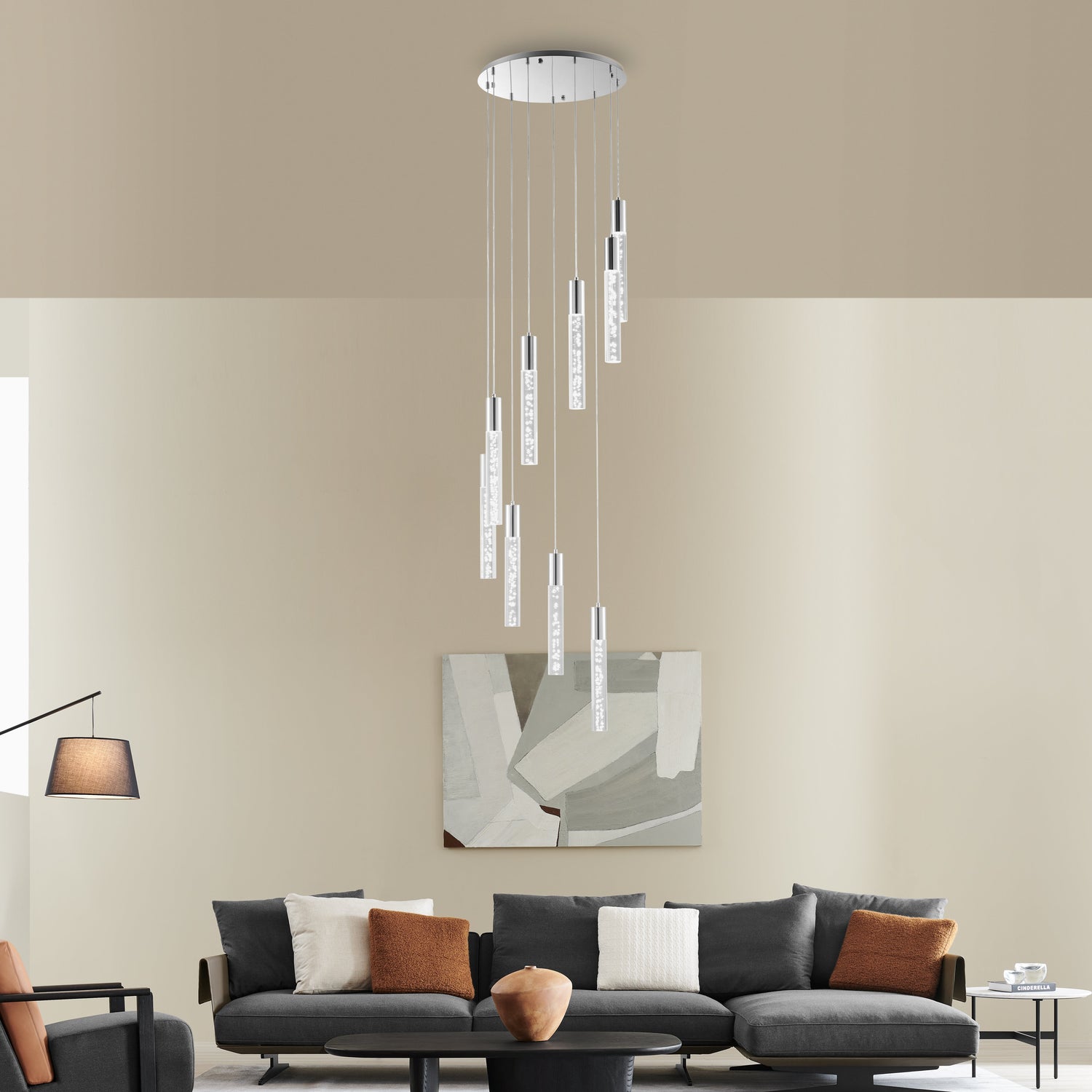 Lámpara de araña cilíndrica de acrílico // 9 luces | Finesse