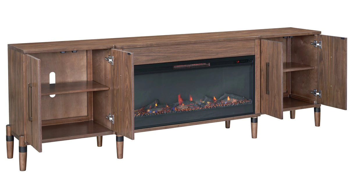 Tranquility 94 inch Fireplace TV Stand, for TVs up to 100 inches, Minimal Assembly, Walnut Finish - sold by Home Elegance USA