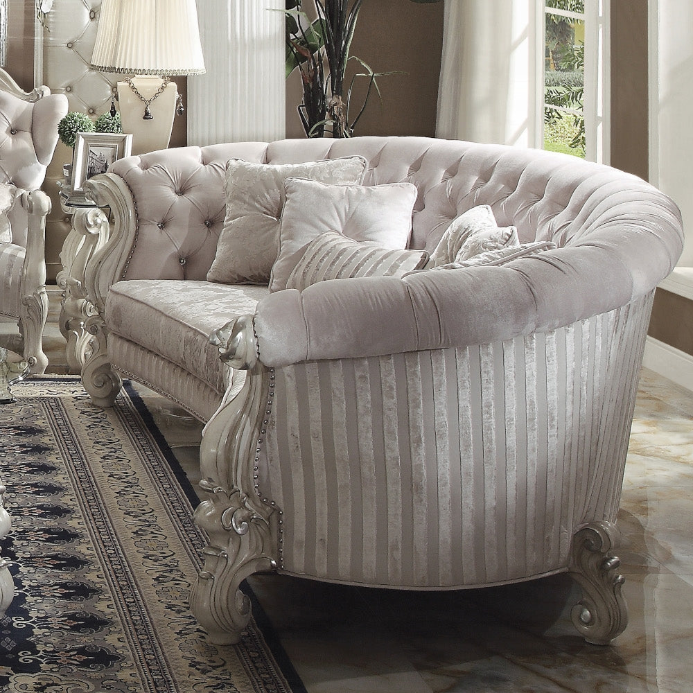 Versailles Sofa W/5 Pillows 52085 Ivory Fabric & Bone White Finish | Acme - Home Elegance USA