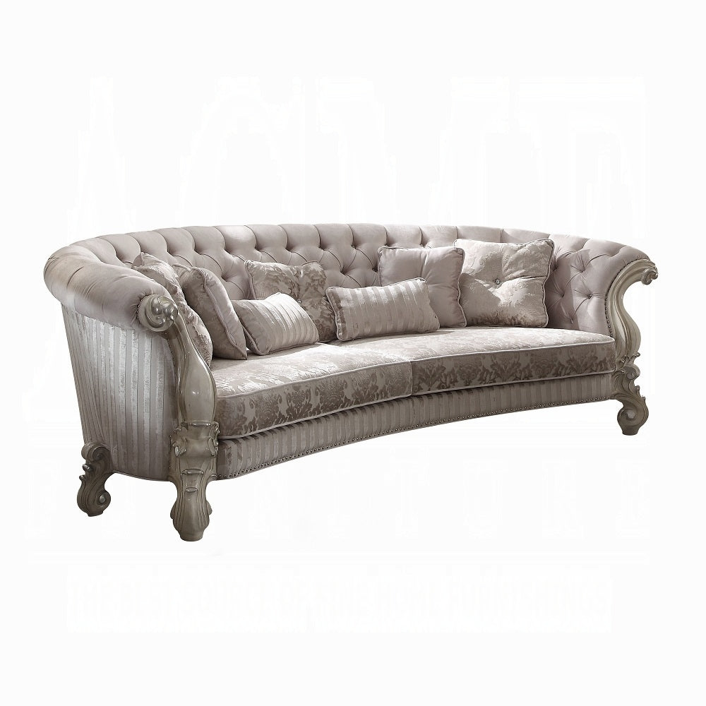 Versailles Sofa W/5 Pillows 52085 Ivory Fabric & Bone White Finish | Acme - Home Elegance USA