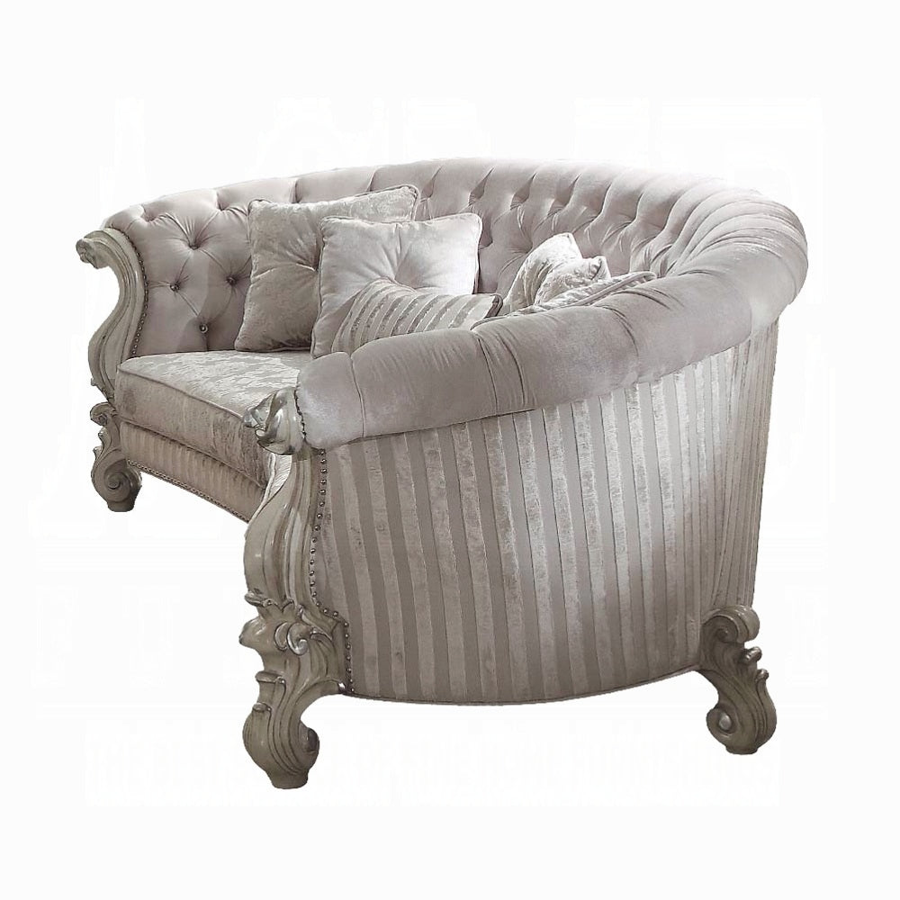 Versailles Sofa W/5 Pillows 52085 Ivory Fabric & Bone White Finish | Acme - Home Elegance USA