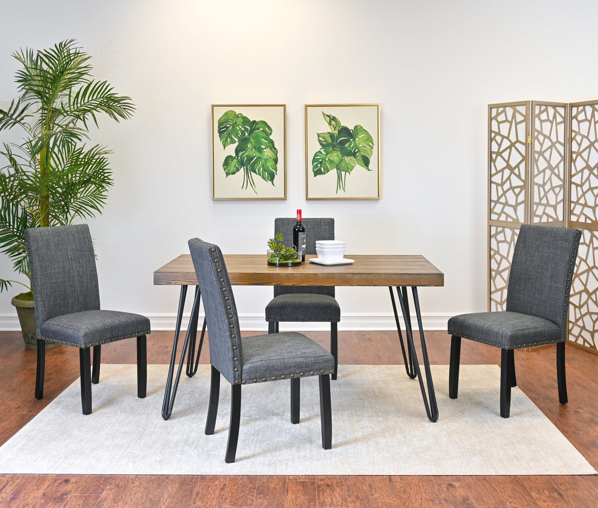Amisos 5-Piece Dining Set, Hairpin Dining Table with 4 Chairs, 3 Color Options - sold by Home Elegance USA