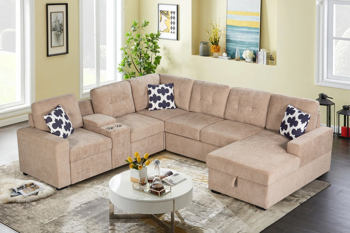 Multifunctional Modular L - Shaped Sectional Sofa with Built - in Cup Holders, Hidden Storage Compartments and Convertible Seating Design - sold by Home Elegance USA