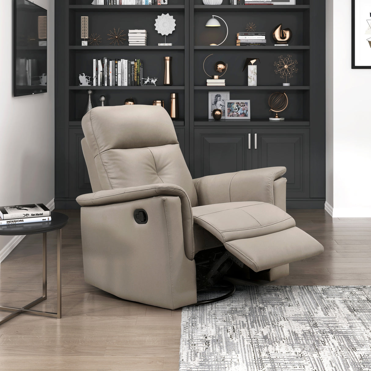 Latte Color Leather Upholstered Reclining Chair Swivel Glider Motion Modern Living Room Furniture Comfort Chair 1pc