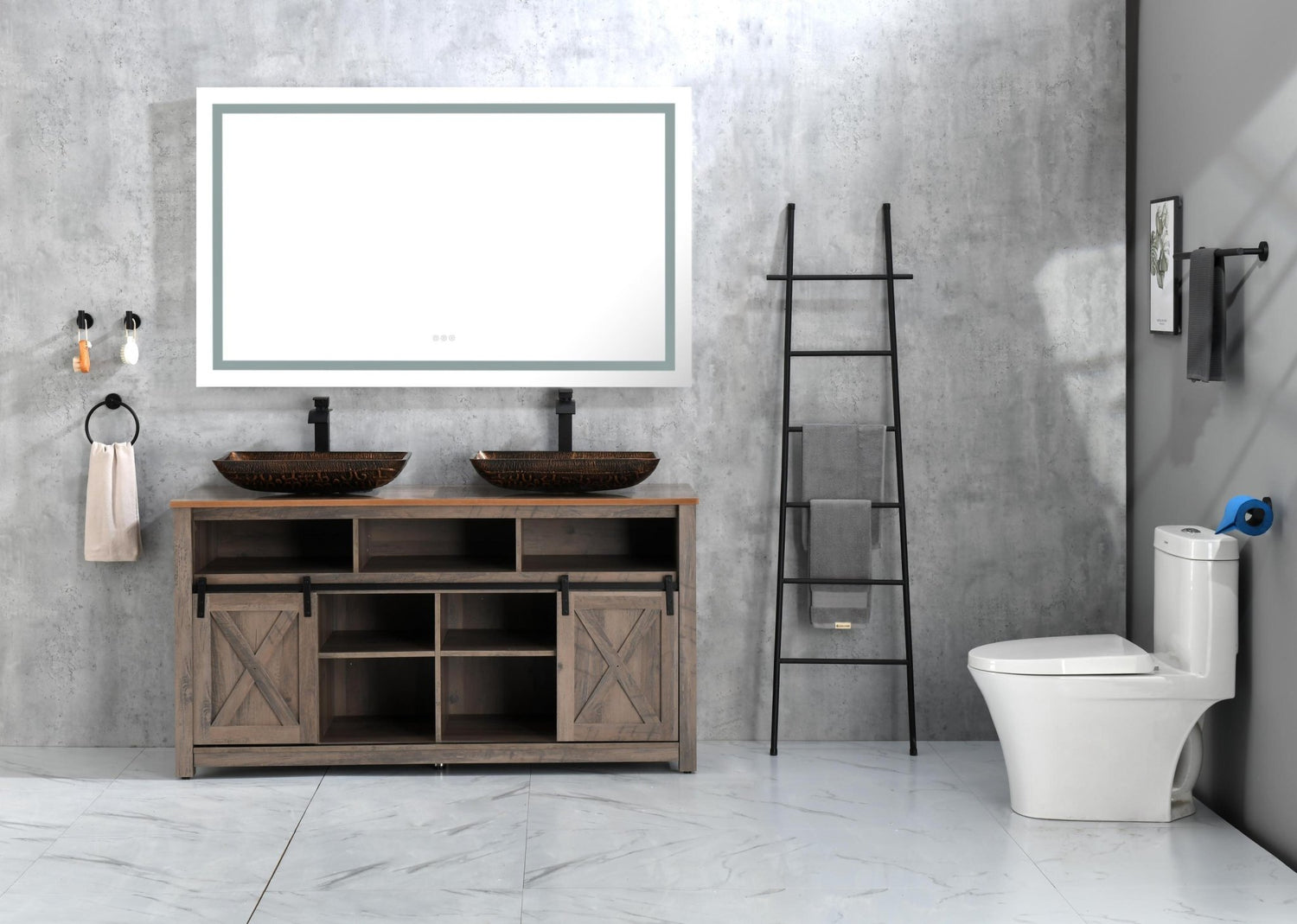 60in. W x 48 in. H LED Lighted Bathroom Wall Mounted Mirror with High Lumen+Anti - Fog Separately Control bedroom full - length mirror bathroom led mirror hair salon mirror | Home Elegance USA