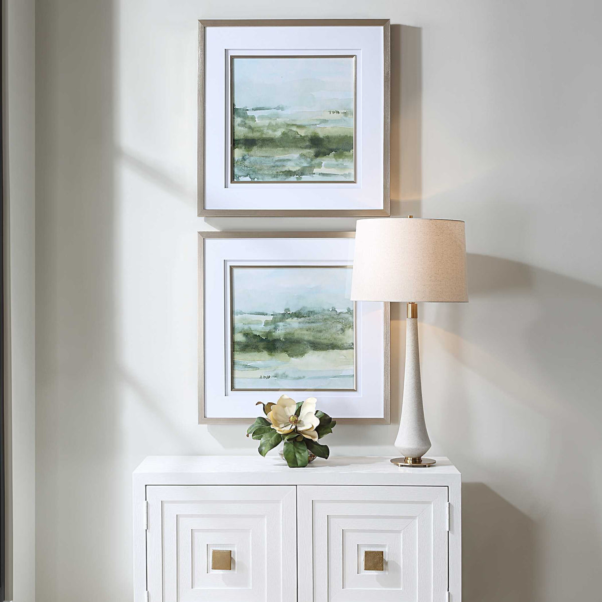 Soft Sage Abstract Landscape Prints (Set of 2) - Gray by Uttermost - View 2