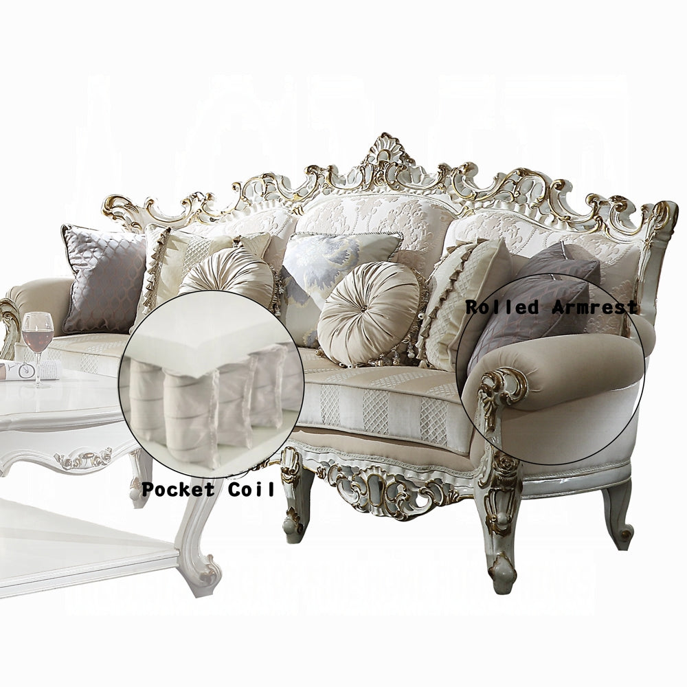 Picardy II Sofa W/7 Pillows 53460 Fabric & Antique Pearl Finish | Acme - Home Elegance USA