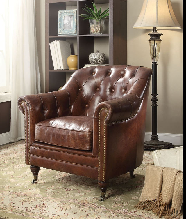 Aberdeen Accent Chair 53627 Vintage Dark Brown Top Grain Leather | Acme | Home Elegance USA