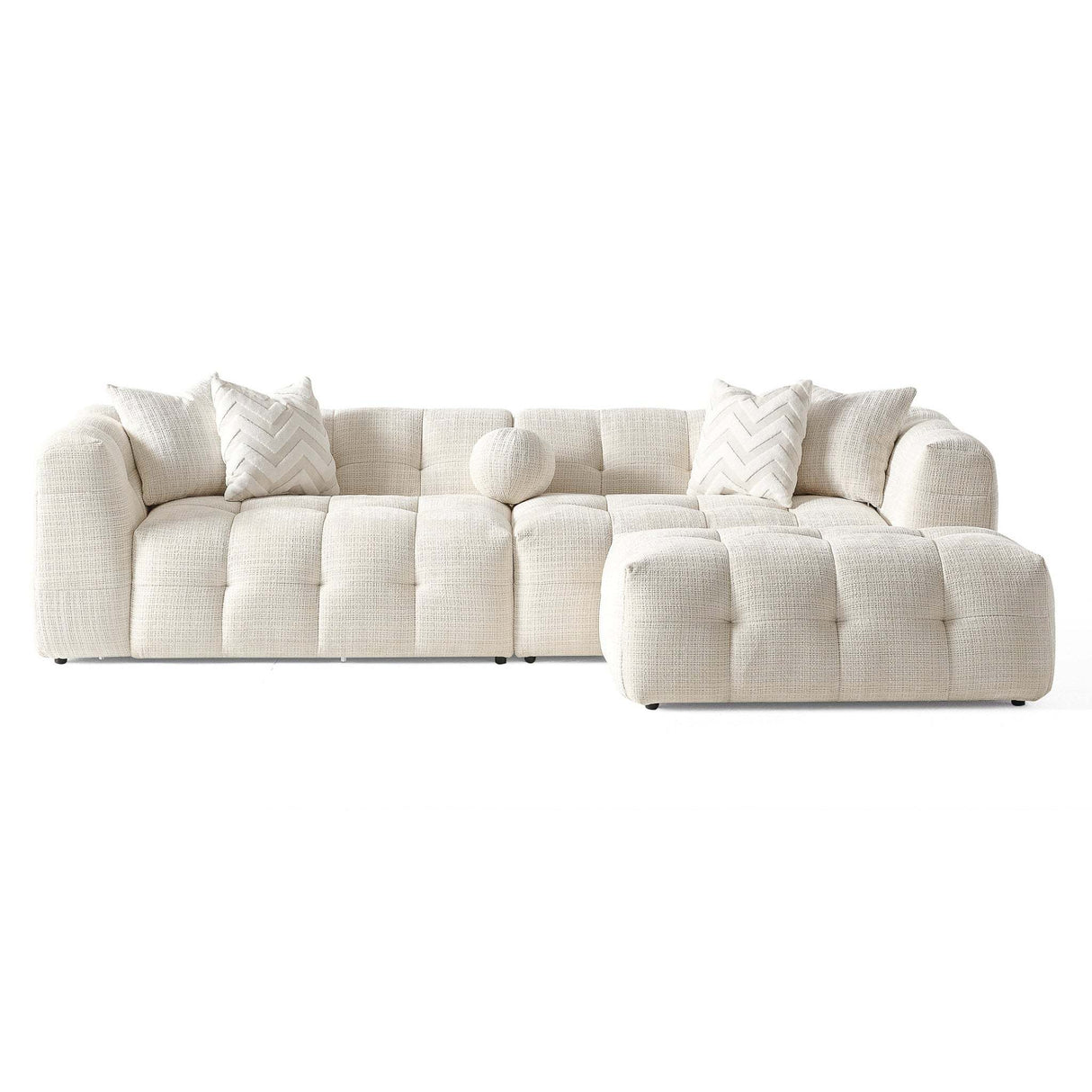 Alana Tufted Ivory Chenille Modular Sectional Sofa with Reconfigurable Layouts and Soft Upholstery