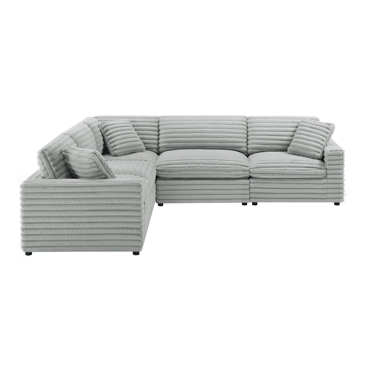 Jenny 5-Piece Sectional in Plush Polyester Cord-Like Fabric, Gray