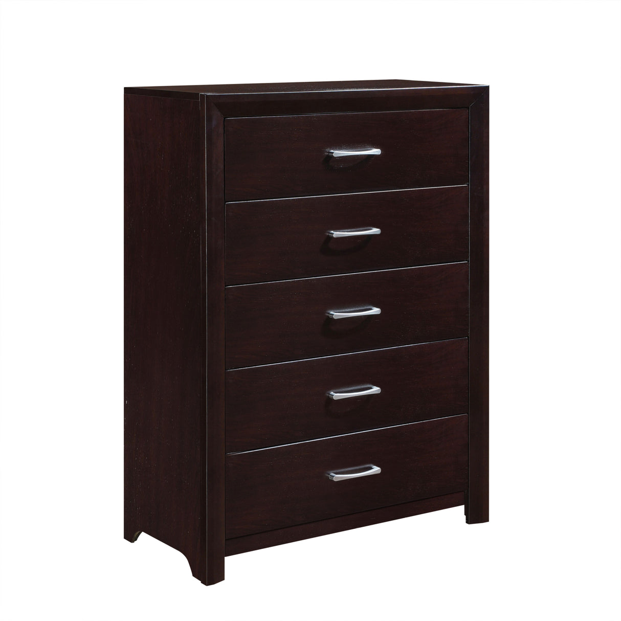 Espresso Finish Contemporary Design 1pc Chest of 5x Drawers Silver Tone
Bar Pulls Bedroom Furniture