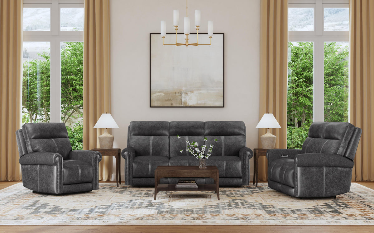 Alexander Power Reclining Sofa With Console, Power Headrest & Lumbar - Weathered Stone Gray | Flexsteel