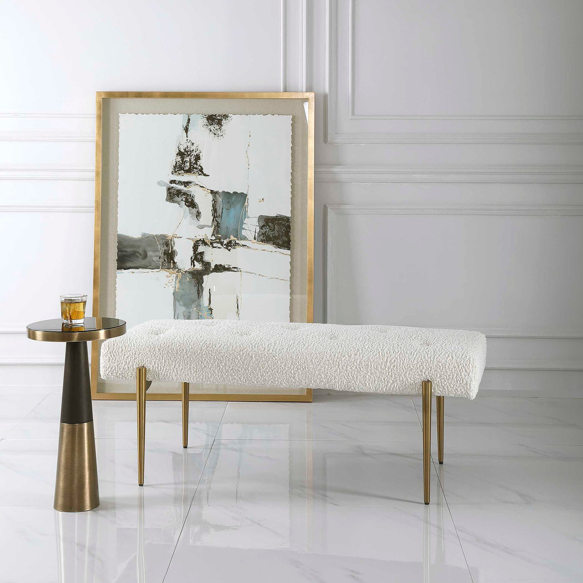 Olivier Bench - White / Gold by Uttermost - View 8