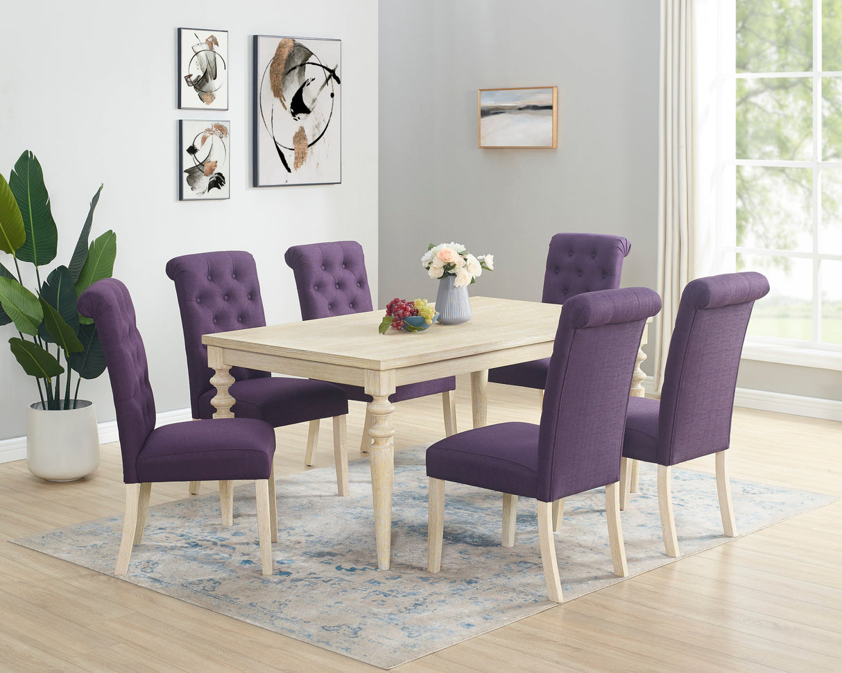 Amonia 7-piece Dining Set, Turned-Leg Dining Table with 6 Tufted Chairs - sold by Home Elegance USA