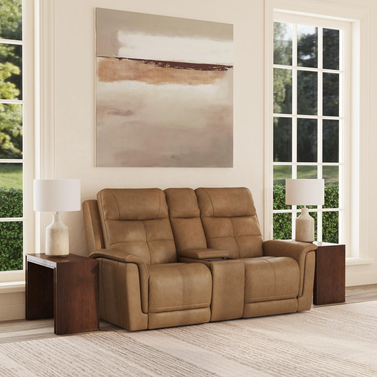 Ranger Power Reclining Loveseat With Console, Power Headrest, Lumbar, Heat & Massage - Oakridge | Flexsteel