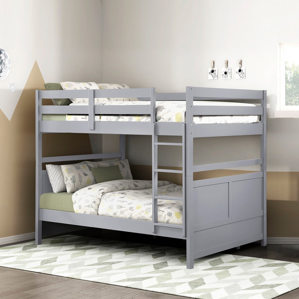 Bunk Bed Full Over Full Gray Finish Sturdy Wood Frame Guard Rails Youth Bedroom Furniture 1pc - sold by Home Elegance USA