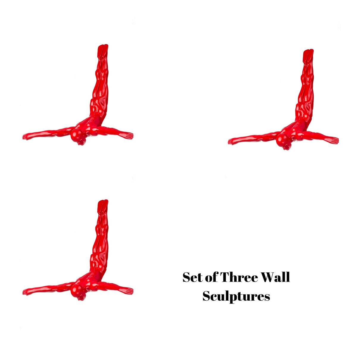 Set of Three Large Wall Divers // Glossy Red | Finesse - Home Elegance USA