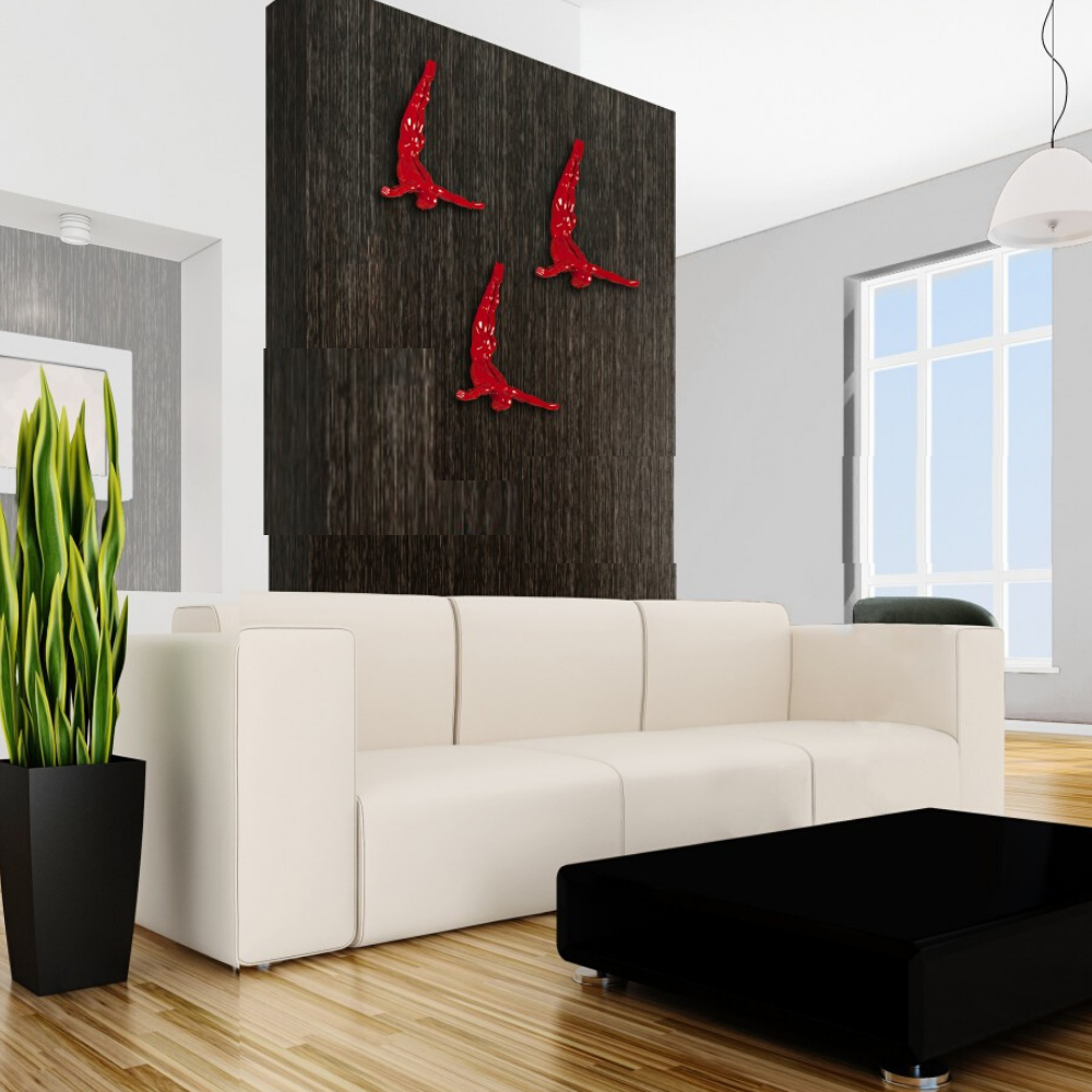 Set of Three Large Wall Divers // Glossy Red | Finesse - Home Elegance USA
