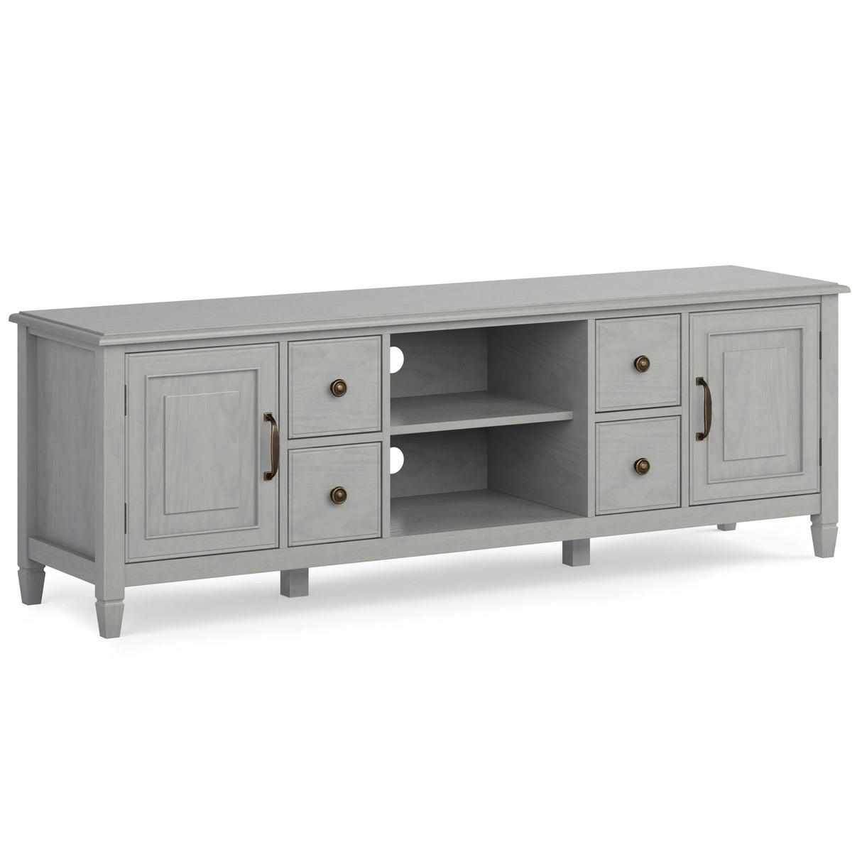Connaught 72 inch Wide Solid Wood TV Stand in Fog Grey For TVs up to 80 inches - sold by Home Elegance USA