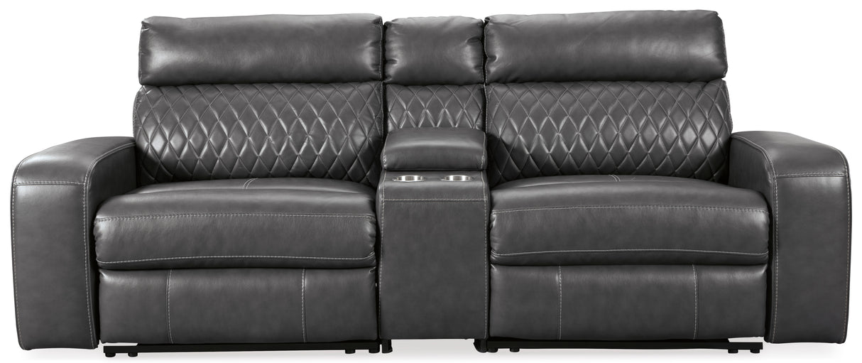 Gray Samperstone 55203S3 3-Piece Power Reclining Sectional Loveseat - Faux Leather | Ashley - Home Elegance USA