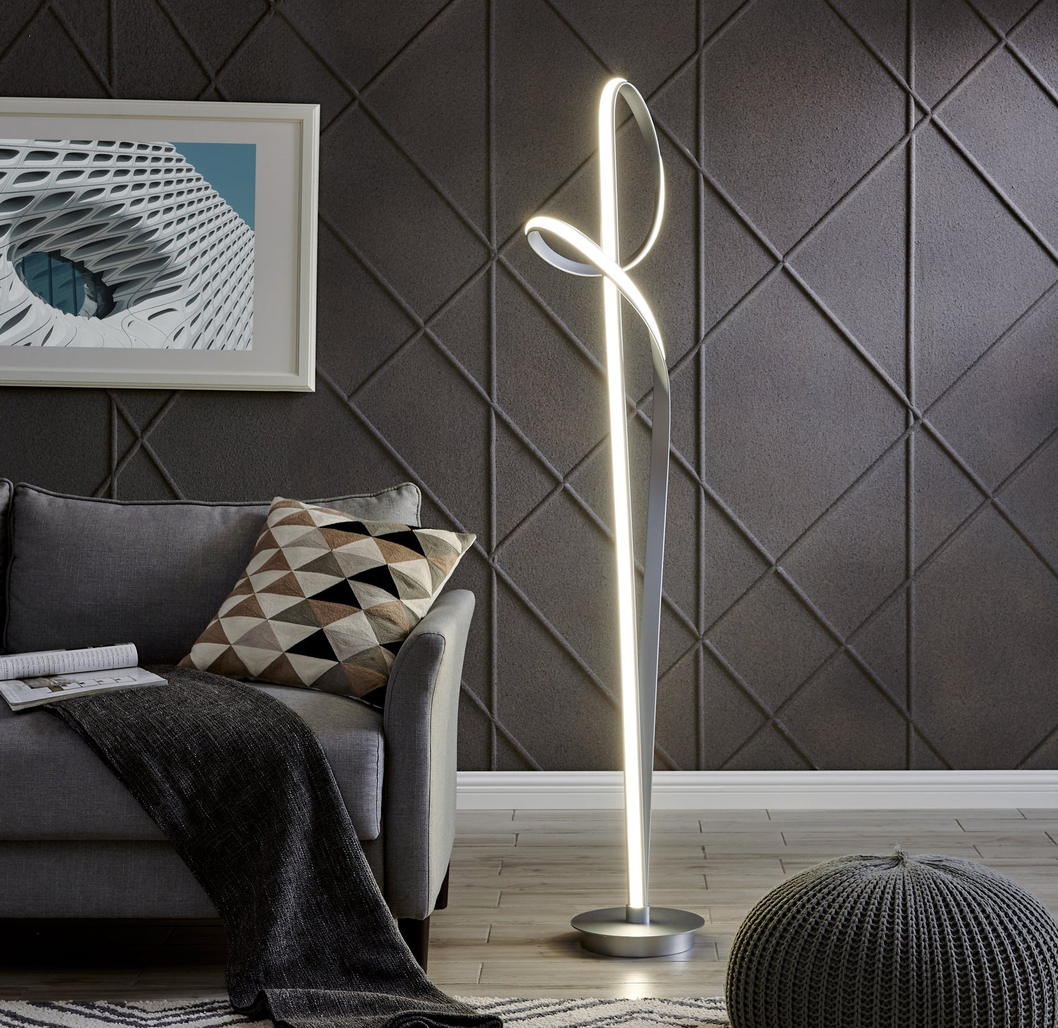 Budapest Dimmable LED 63" Tall Floor Lamp // Silver  | Finesse -  Home Elegance USA