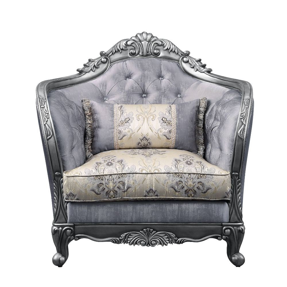 Ariadne Chair W/Pillow 55347 Fabric & Platinum Finish | Acme | Home Elegance USA