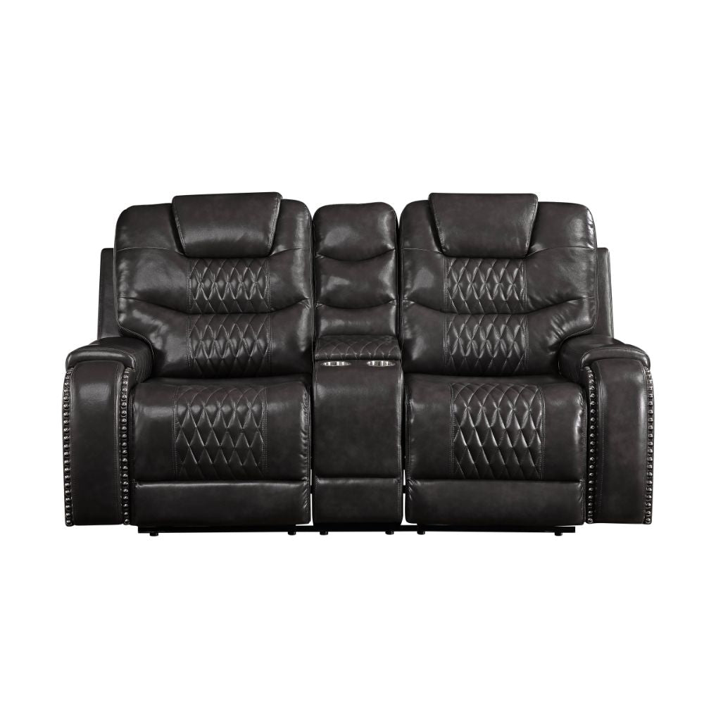 Braylon Motion Loveseat W/Console 55411 Magnetite Synthetic Leather | Acme | Home Elegance USA