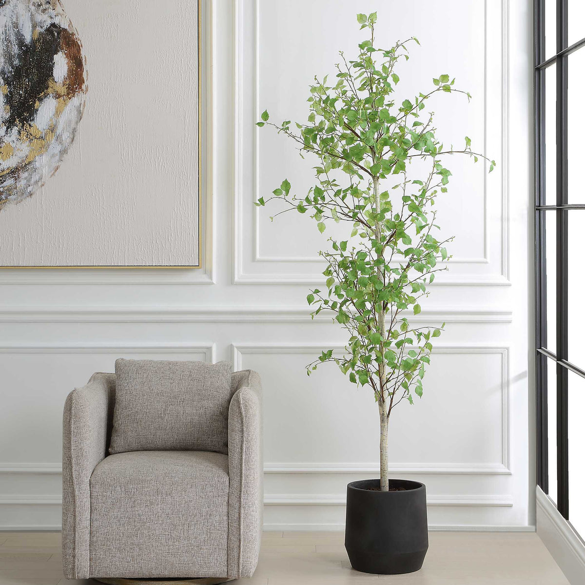 Boreal Potted Birch Tree - Dark Gray / Green by Uttermost - View 2