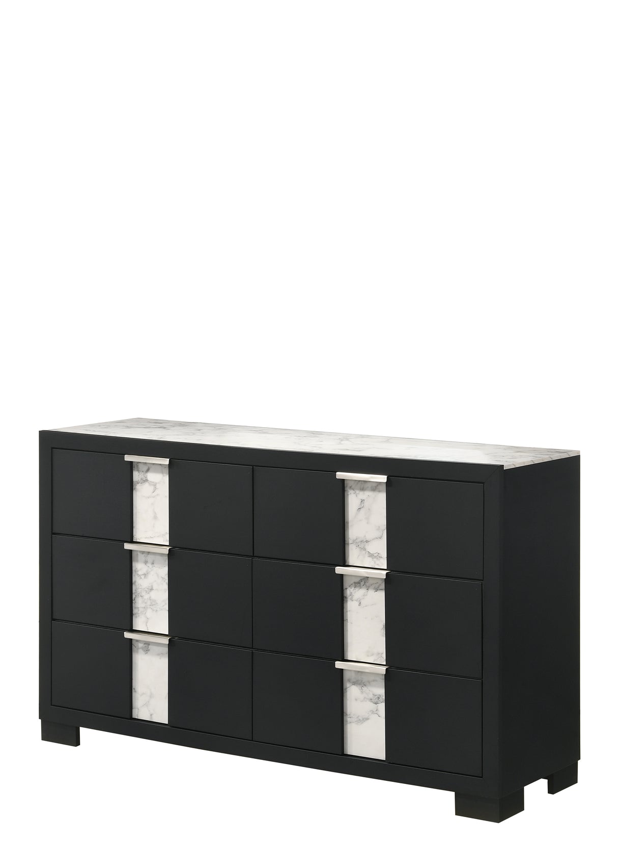 1pc Contemporary Dresser Six Drawers Metal knobs Black White Finish Bedroom Wooden Furniture
