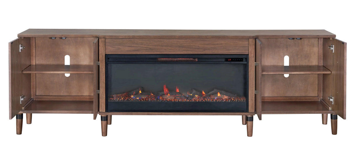 Tranquility 94 inch Fireplace TV Stand, for TVs up to 100 inches, Minimal Assembly, Walnut Finish - sold by Home Elegance USA