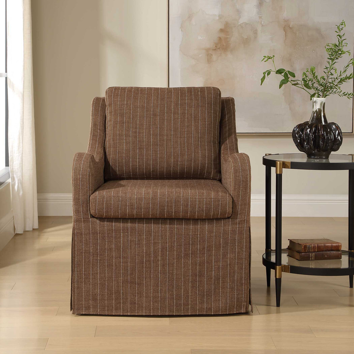 Luisa Pinstripe Swivel Chair - Dark Brown by Uttermost - View 2