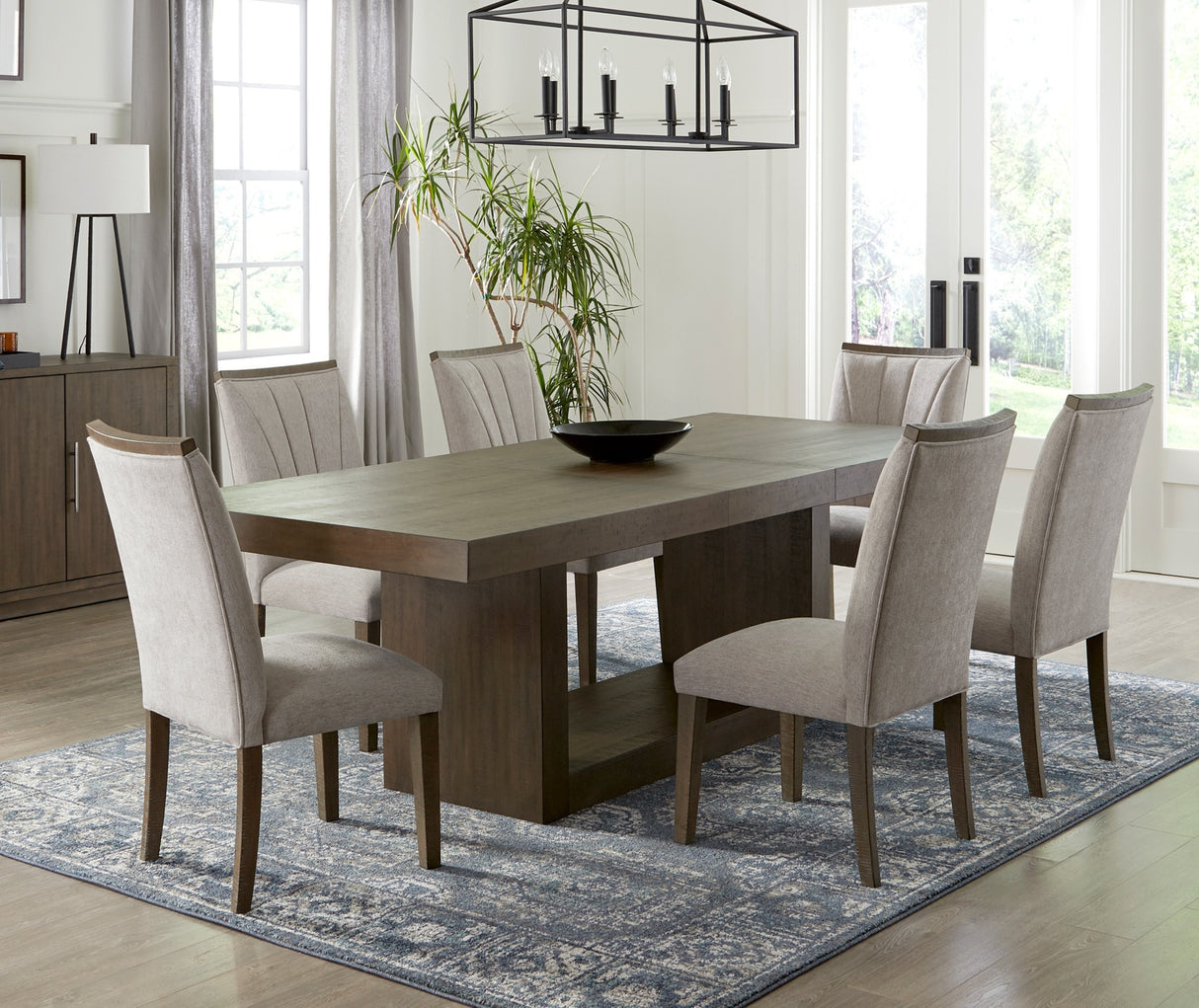 Contemporary Design Brown Finish Dining Set 7pc Extendable Table and 6 Side Chairs Upholstered Wooden Furniture