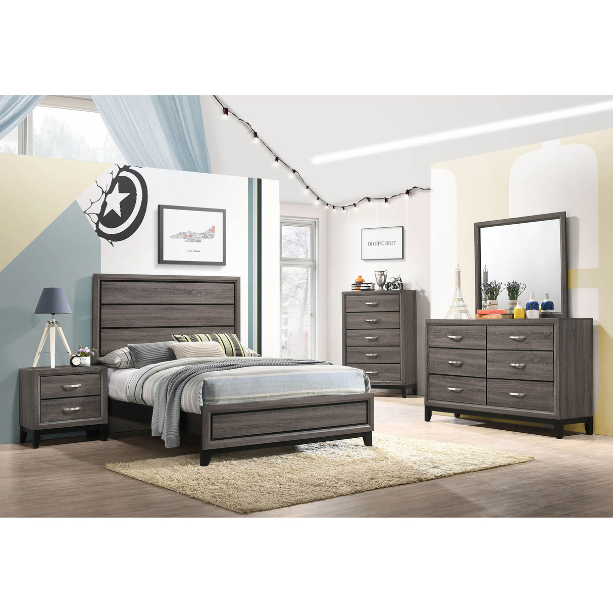 Cabrillo Grey Oak 5-piece Full Bedroom Set