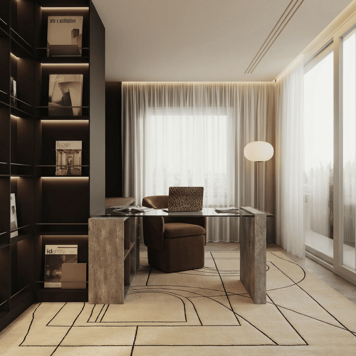 Nova Domus Boston Modern Glass & Faux Concrete Desk