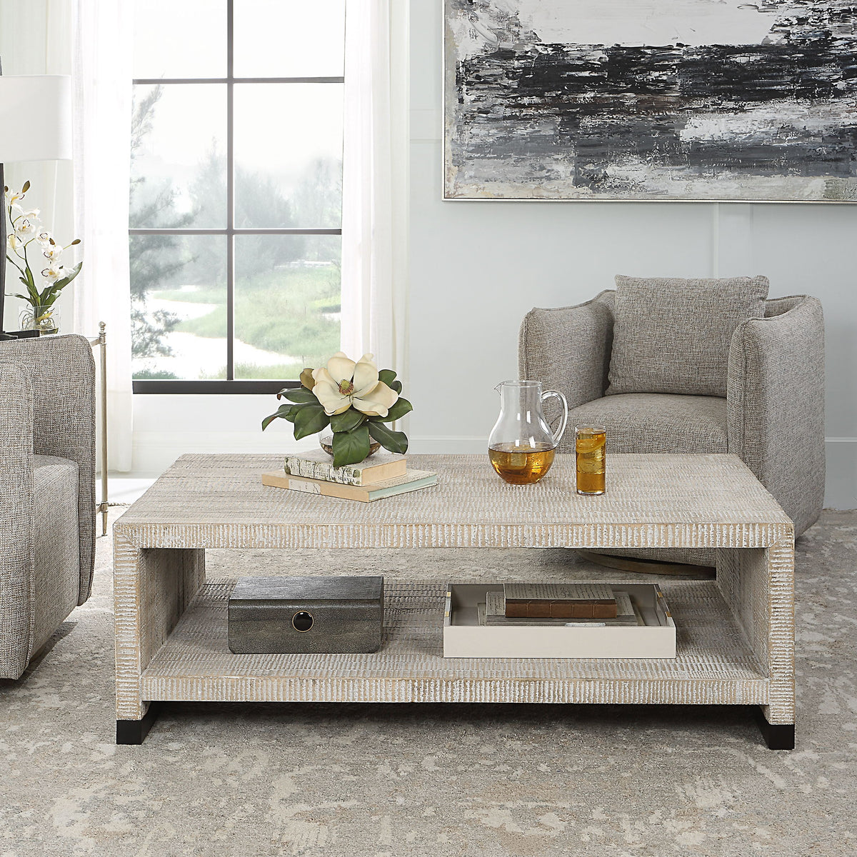 Bosk White Washed Coffee Table - Dark Gray by Uttermost - View 2