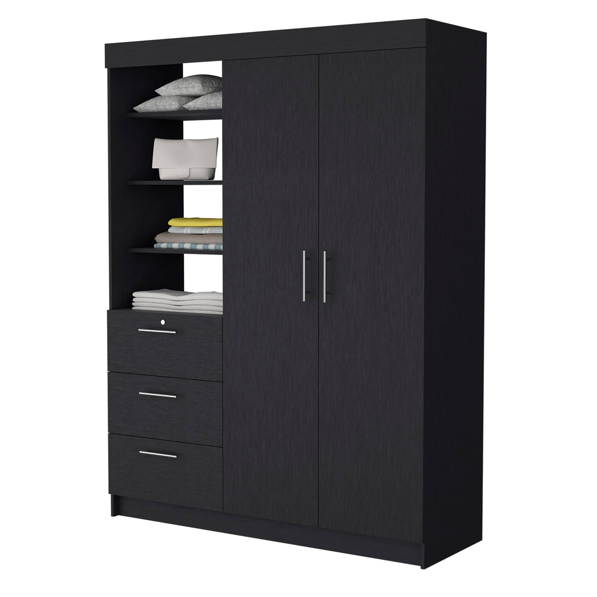 Tempe 3 Drawers Armoire, 3-Tier Shelf, 2-Door - sold by Home Elegance USA