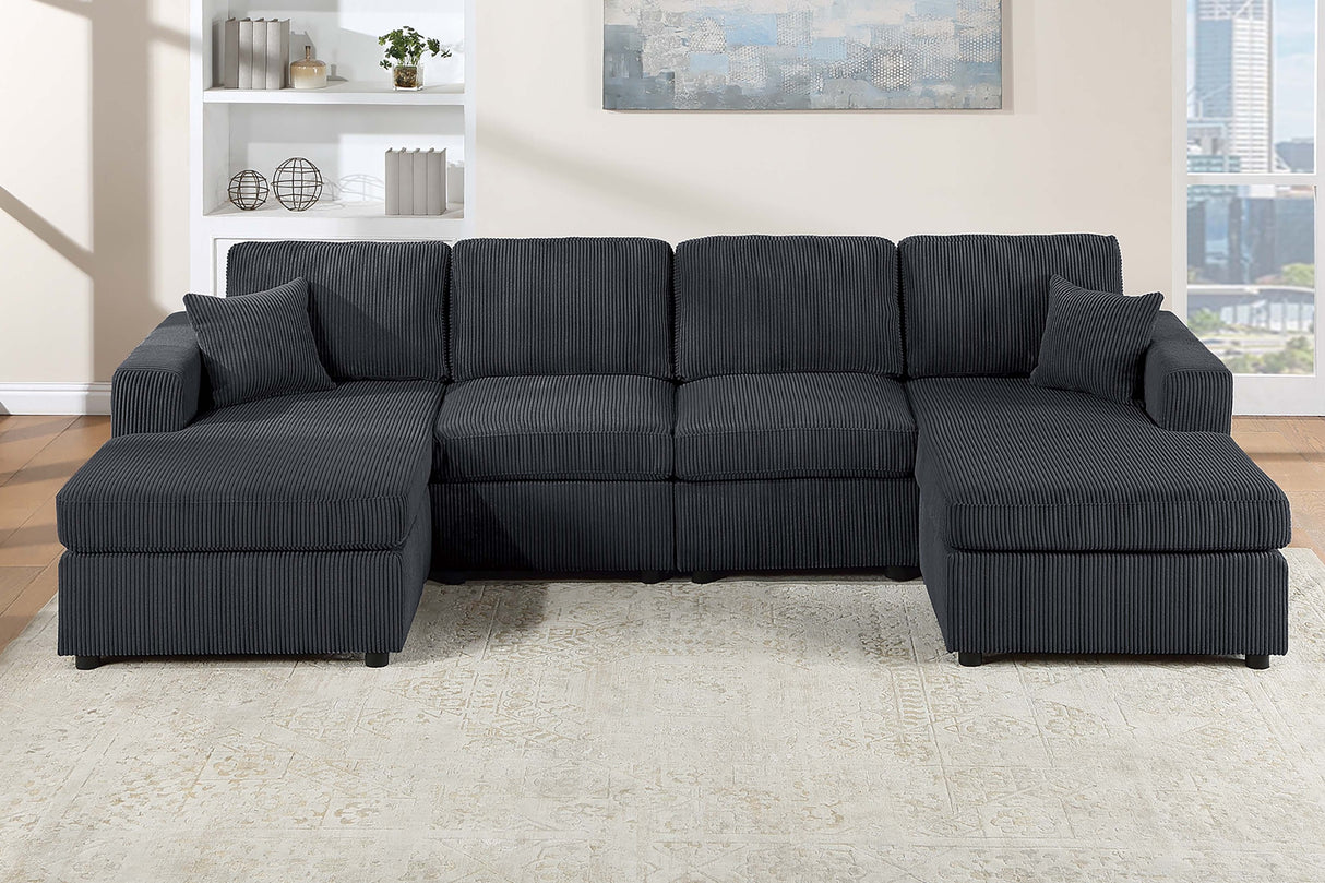 Modern Design Sectional Set 3pc Armless Loveseat Two Matching Pillow Right Arm And Left Arm Chaise Black Finish Primary Living Room