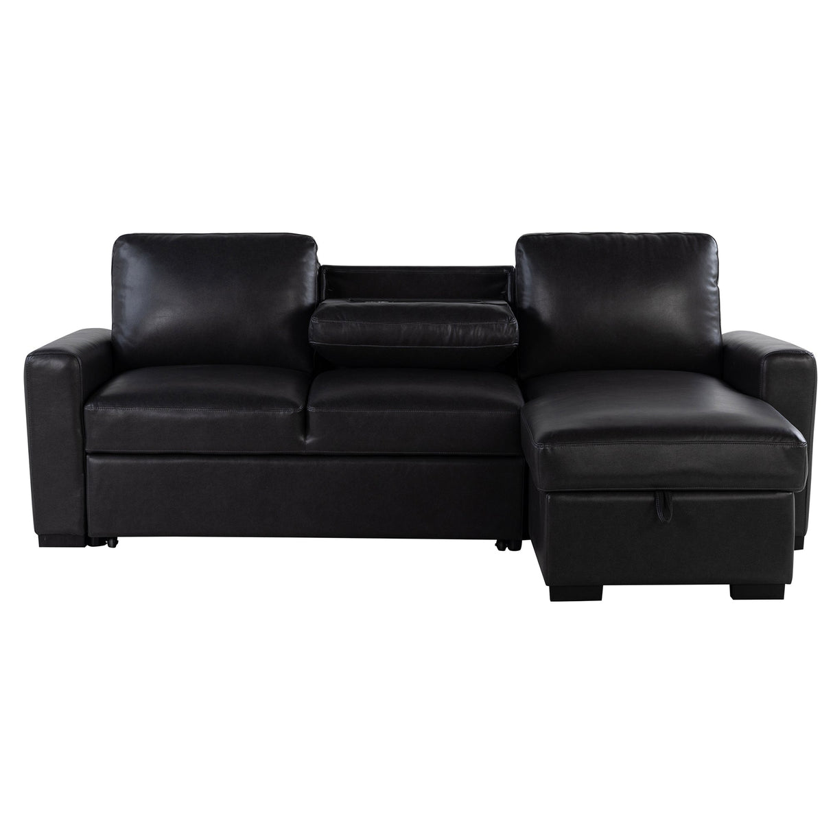 Montero Charcoal-Black Complete Sofabed with Pull-Out Bed, Wood Frame, Semi-Firm Seating, Drop-Down Table, USB and Cup Holders, Storage Chaise - sold by Home Elegance USA